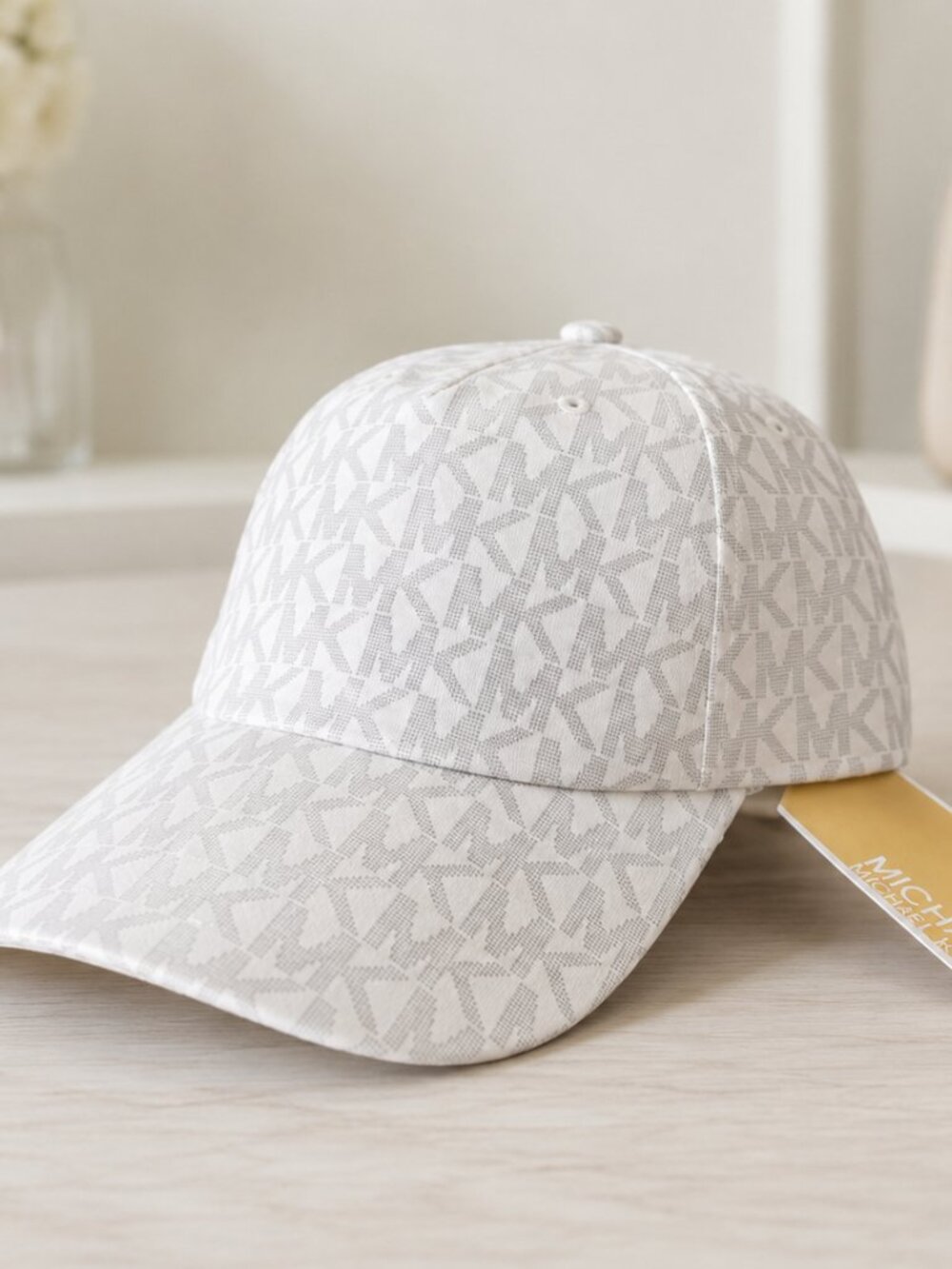 Michael Kors MK Logo Baseball Cap Beige Monogram Adjustable Hat NWT